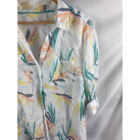 Charter Club Luxury 100% Linen Tropical Print Button Down Blouse Size XL - Picture 4 of 7